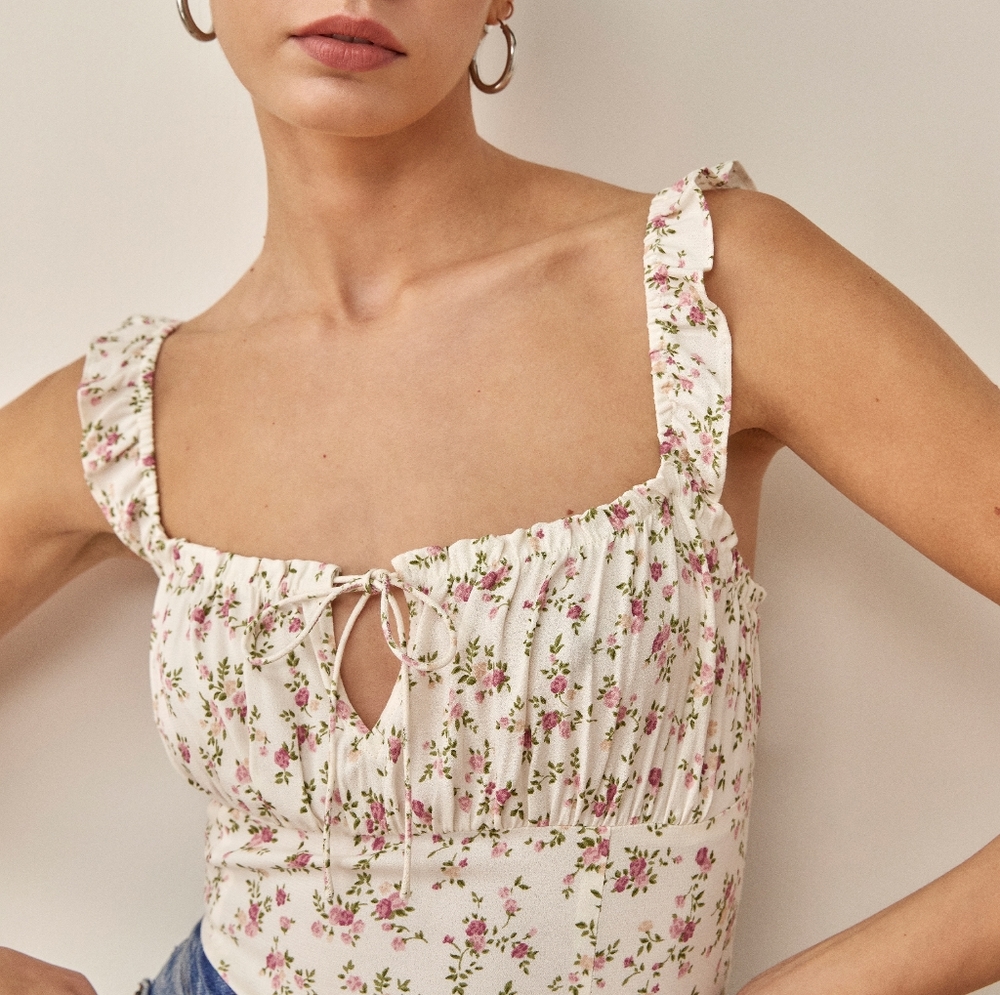 Reformation Floral Blouse in Cream and Pink
